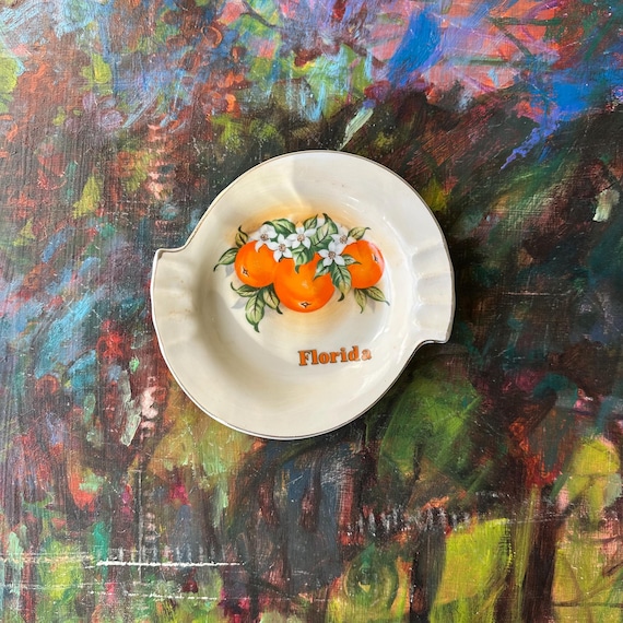 Midcentury Florida Oranges Ceramic Souvenir Ashtray