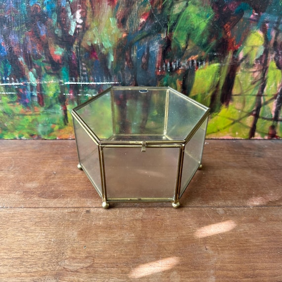 Hexagon Glass and Brass Display Box