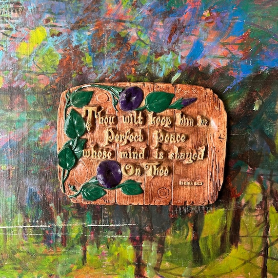 Chalkware Morning Glory Bible Verse Plaque Isaiah 26:3