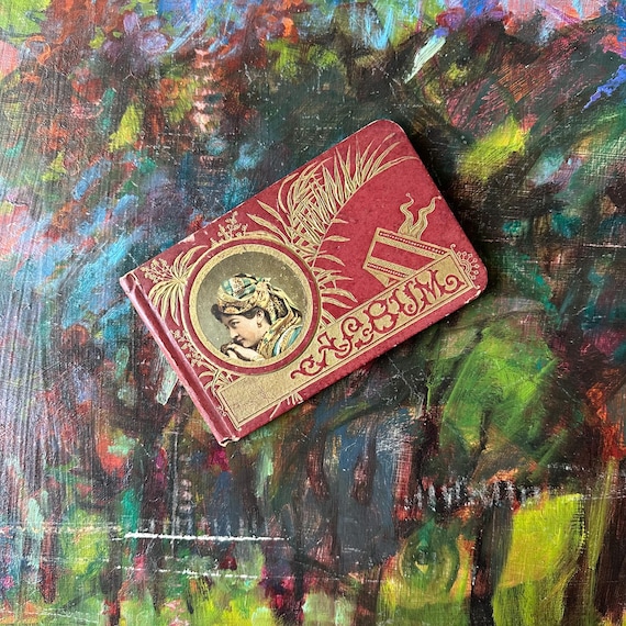 Antique Red & Gold Autograph Album with Portrait Cover