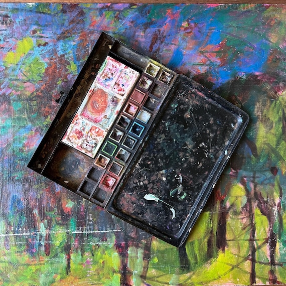 Vintage Reeves & Sons Black Metal Paint Box