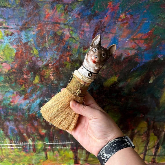 Ceramic Dog Handle Valet / Shaving Brush Vintage Made in Germany