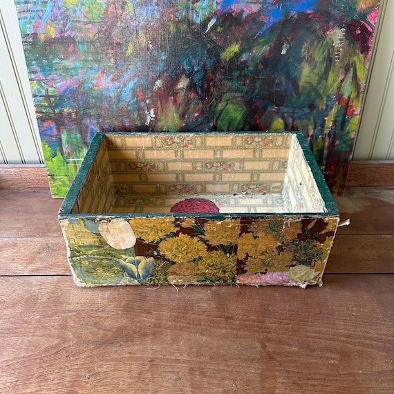 Floral Decoupaged Wooden Fruit Crate