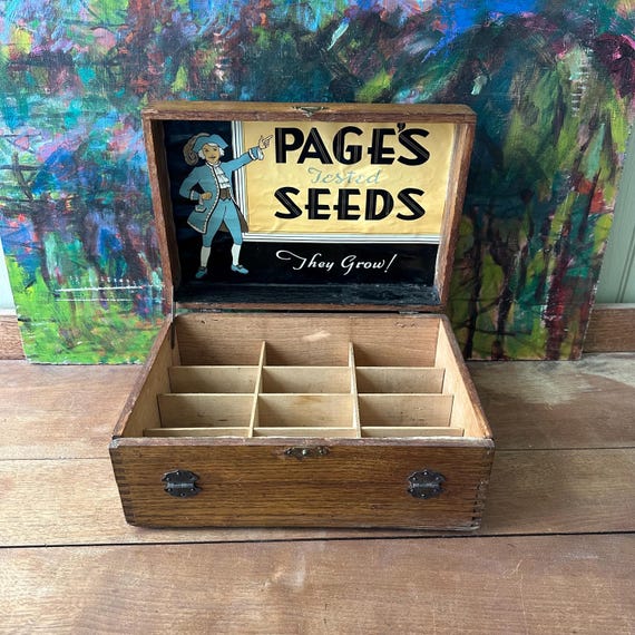 Antique Page’s Seeds Choice Flower Seeds Wood Seed Box