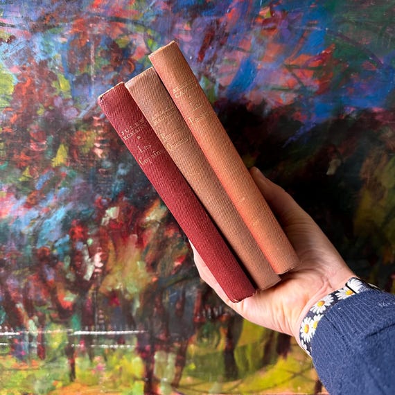 1950s Red Leather French Novels Set: Camus La Peste, Maurois Bernard Quesnay, Romains Les Copains