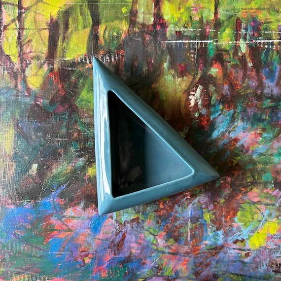 Blue Ceramic Dalvo Triangle Planter / Vase Vintage