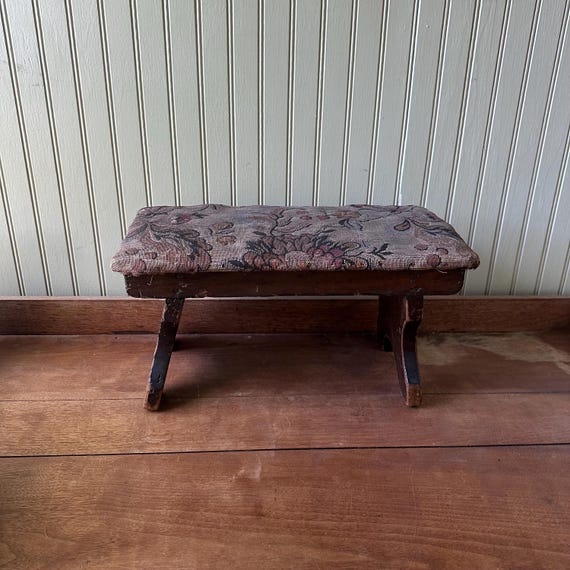 Antique Floral Tapestry Needlepoint Handmade Footstool