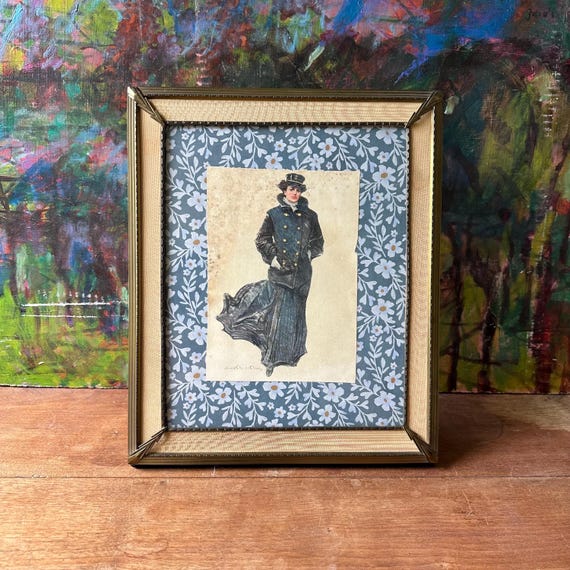 Brass & Grosgrain Ribbon 8 x 10 Frame Vintage with Howard Charles Christy Navy Girl Print