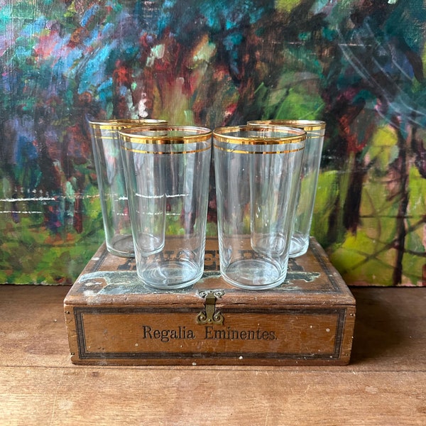 Gold Rim Juice / Tumbler Glasses Set of 4 Vintage Barware