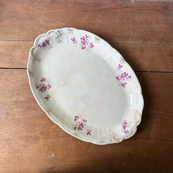 Ursula Porcelain Transferware Violets Platter Vintage Serving Dish