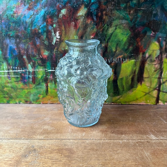 Clear Floral Poppy Goofus Glass Vase