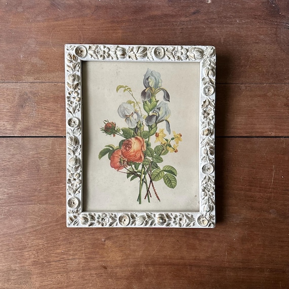 Framed J.L. Prevost Print Vintage Irises and Peonies