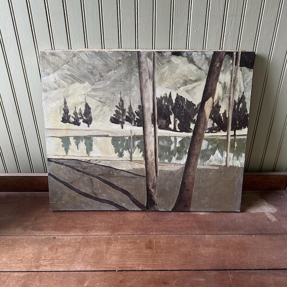 Mountainscape with Trees Original Painting Vintage Unframed / Unsigned 16 x 20"