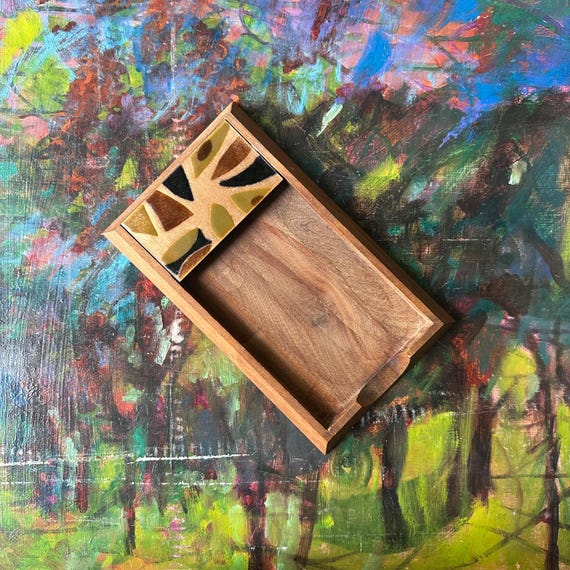 Bolano Enamel on Copper Wood Notepad Holder Tray Vintage