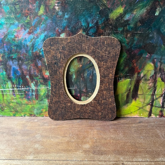 Pyrography Carved Wood Oval Frame