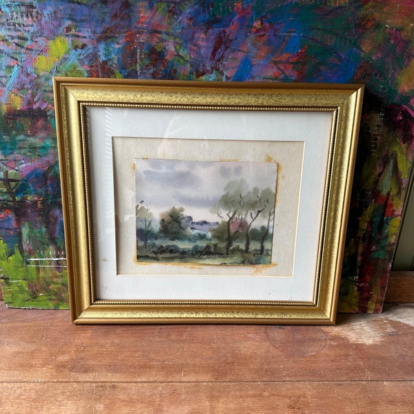 Framed Watercolor Landscape Vintage Signed V. Ursu 1954