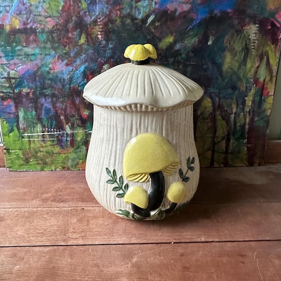 Arnel's Mushroom Canister Vintage Black & Yellow Mushrooms
