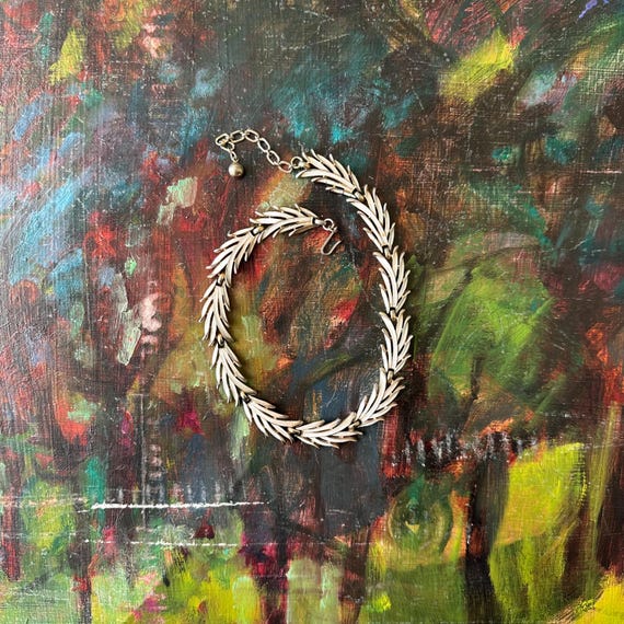 Trifari White Enamel Leaf Necklace