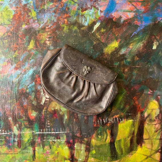 Vintage Leather Clutch Coin Purse with Crystal Bow
