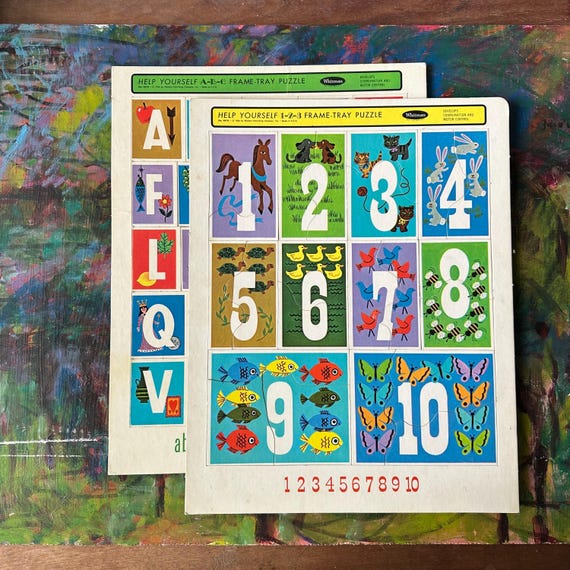 Whitman Help Yourself Frame Tray Puzzle Set ABCs & Numbers