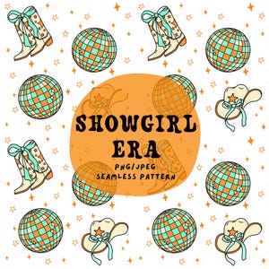 Wzór bezszwowy z epoki Showgirl, 300 DPI, PNG, natychmiastowe pobranie na papiery cyfrowe, winyl, tkanina, wzór powierzchni TS Life, Taylor Kelce Swift 2025