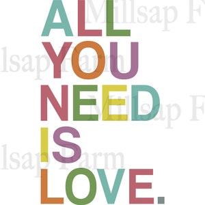 Tudo que você precisa é Love SVG, Beatles SVG, arquivos SVG de letras de músicas para sublimação Cricut Silhouette e design digital