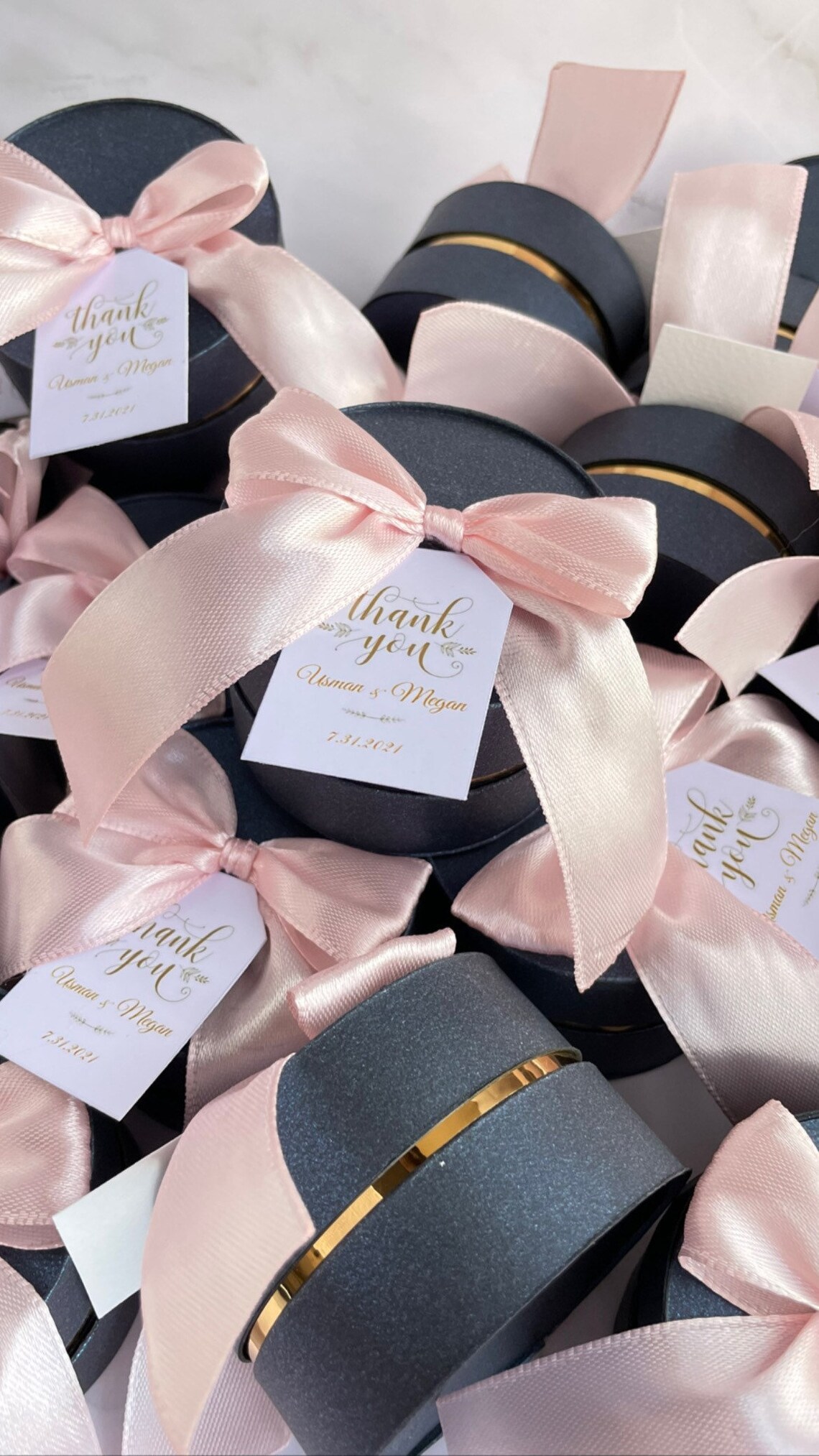 10pcs Navy Blue Favor Boxes with Light Pink Ribbon And Gold Etsy