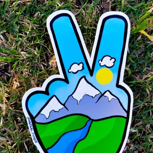 Peace Sign Sticker / Mountains Sticker / Hiking Sticker / Peace sign decal