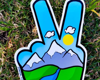 Peace Sign Sticker / Mountains Sticker / Hiking Sticker / Peace sign decal