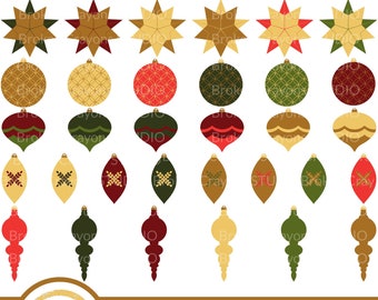 Red and Green Christmas Ornaments Clipart Set, Christmas Clipart, Holiday Clipart, Commercial Use