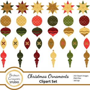 Red and Green Christmas Ornaments Clipart Set, Christmas Clipart, Holiday Clipart, Commercial Use