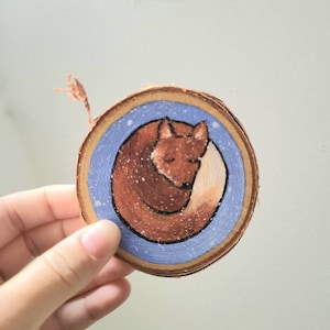 Woodland Fox } snowy original acrylic painting on wood, cottagecore, animal portrait