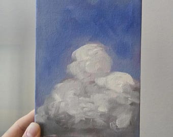 Summer daydream } original oil painting, fluffy clouds, gallery wall, moody cloud art, small painting