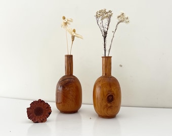 Wooden hand turned bud vases