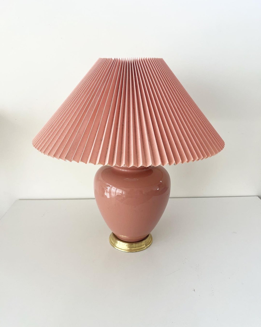 Vintage Dusty Pink Lamp With Matching Original Pleated Shade Etsy