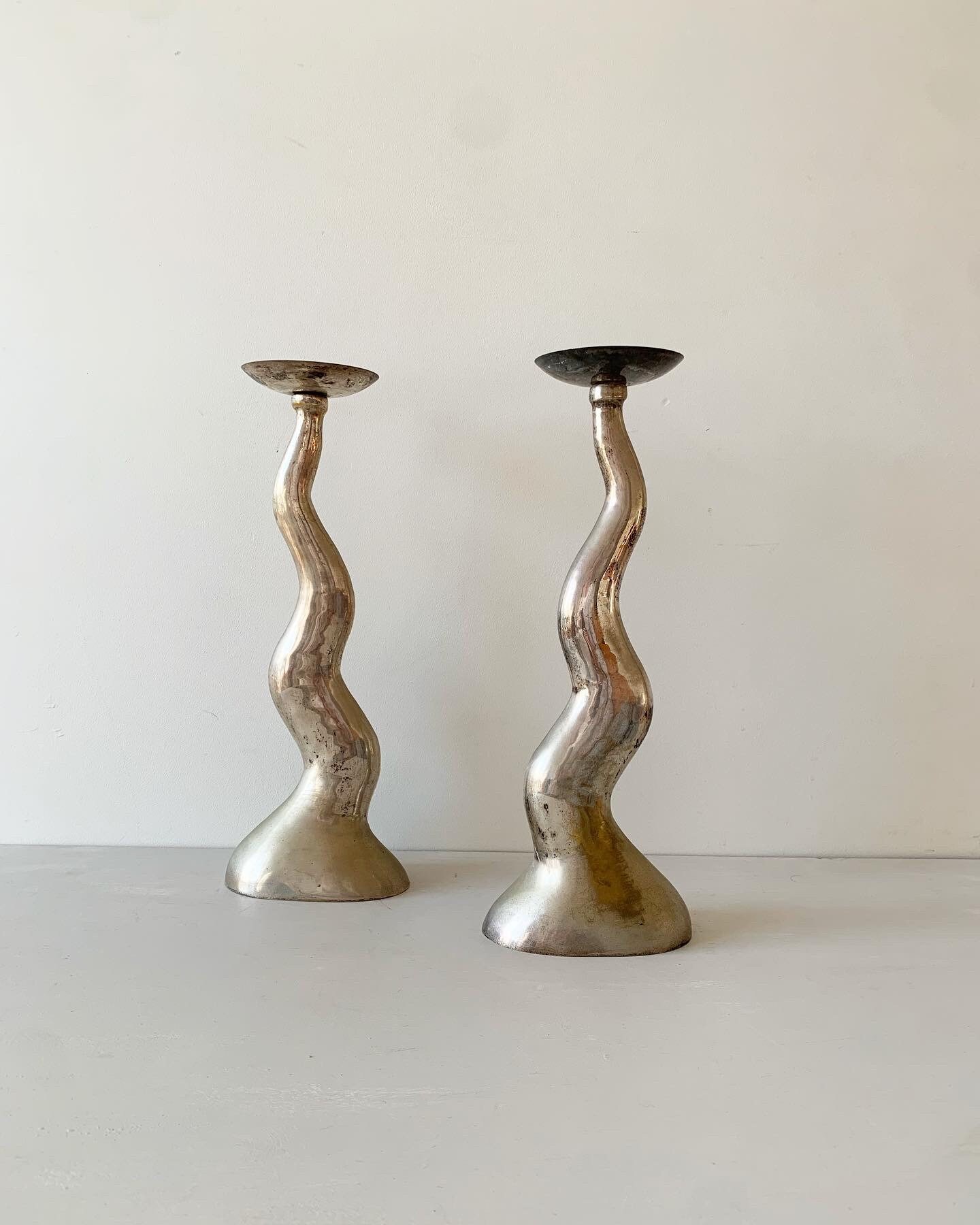 Large Vintage Silver metal candle holders Etsy