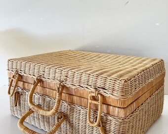 vintage large Cane Suitcase