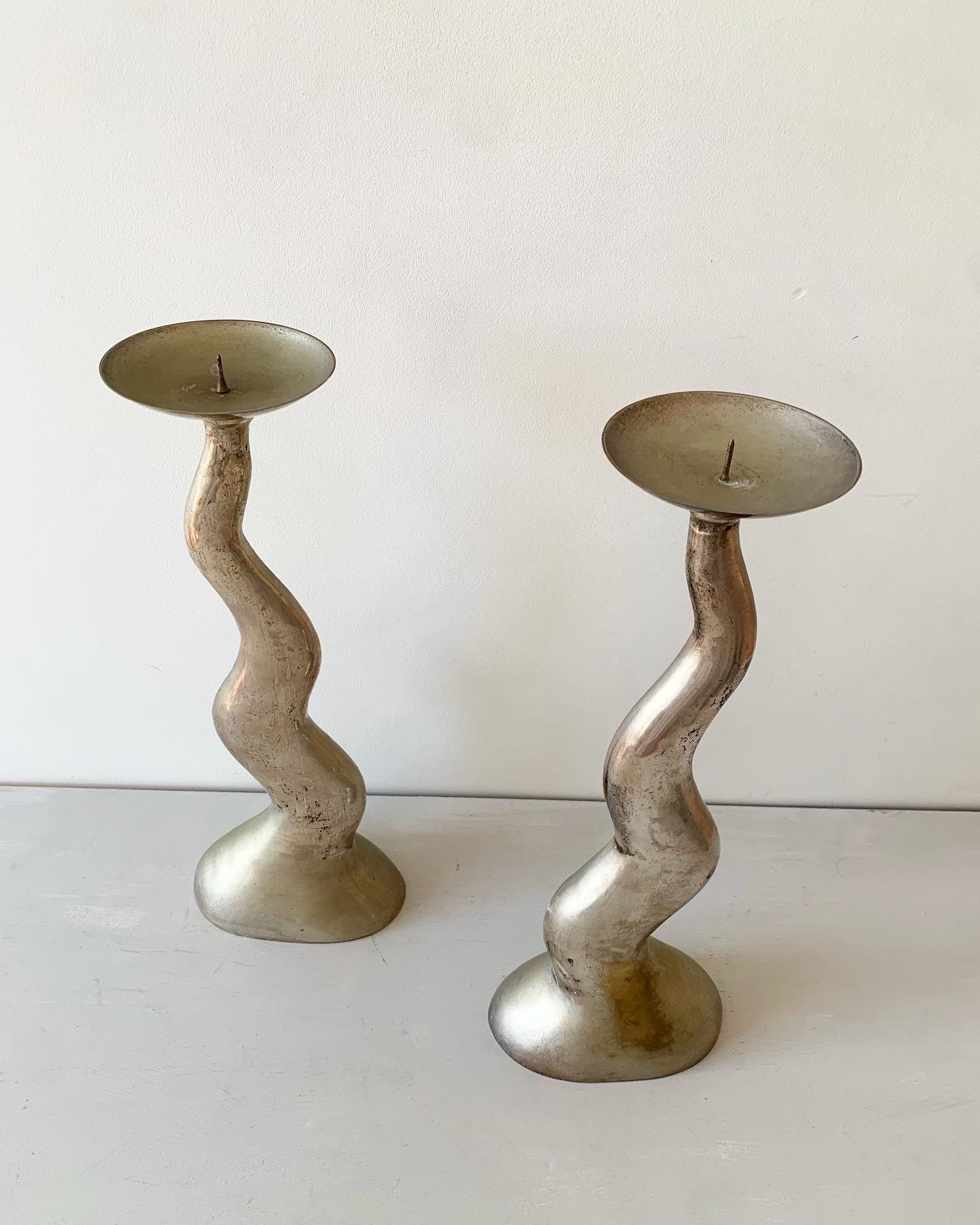 Large Vintage Silver metal candle holders Etsy