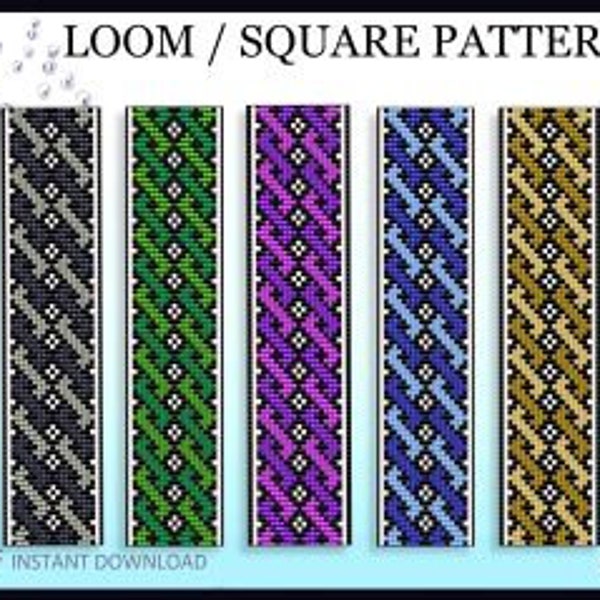 Delica Beads Loom Bracelet Pattern No.80 - Snake Knot Traditional Belt Ornament - Strip White Black Emerald Green 5 Types Colors - DIY gift