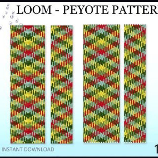 Delica Beads Loom and Peyote Pattern No.120 - Yellow Olive Sea Green 2 Variantes Colors Beads Pattern Pattern - Bijoux en perles - Cadeau DIY