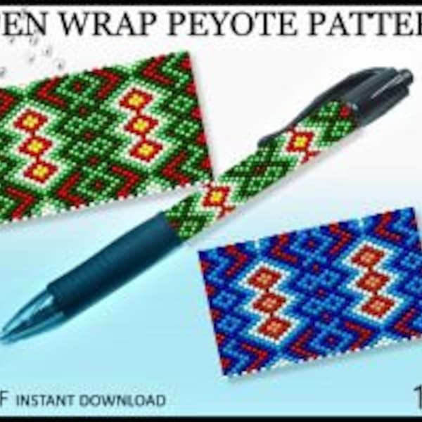 Beaded Pen Wrap Pattern No.132 - Even Count Peyote Two Types of Pattern - DIY Gift Idea - Beadwork Peyote Stitch - G2 Pen Pilot Bead Pattern