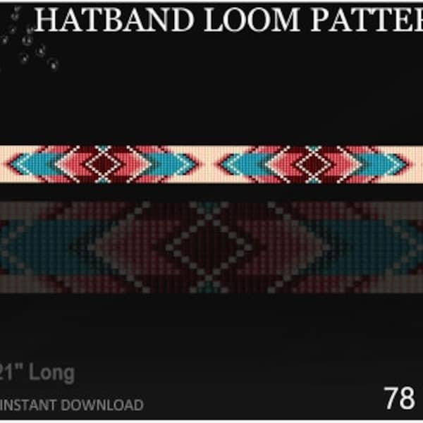 Delica Beads Hatband Loom Pattern No.78 - Band Inspired Native Pattern - Hatband for cowboy Hat - Western Loom Beads Pattern - DIY Gift