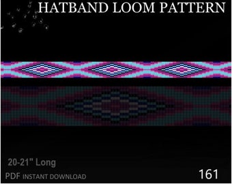 Delica Beads Hatband Loom Pattern No.161 - Pink Sky Colors Western Hat Band Native Bead Loom Pattern - Gebaseerd op Miyuki rocailles 11/0