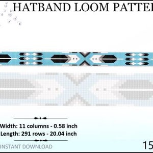 Delica Beads Hatband Patroon No.155 Feather Beaded Hatband voor Cowboyhoed Western Tribal Native Style Loom Beads Patroon DIY Cadeau Idee afbeelding 2