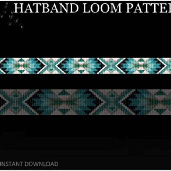 Delica beads Hatband Loom Pattern No.137 - Beaded Belt and Hat Band - Stars Ornament Native Style Loom Pattern - DIY hatband