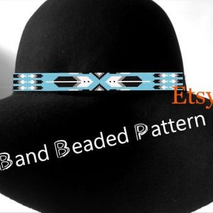 Delica Beads Hatband Patroon No.155 Feather Beaded Hatband voor Cowboyhoed Western Tribal Native Style Loom Beads Patroon DIY Cadeau Idee afbeelding 3