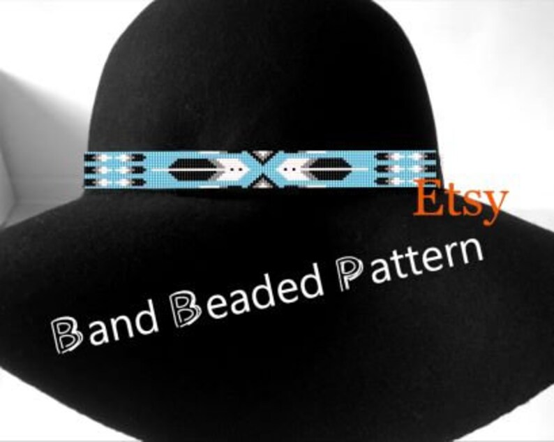 Delica Beads Hatband Patroon No.155 Feather Beaded Hatband voor Cowboyhoed Western Tribal Native Style Loom Beads Patroon DIY Cadeau Idee afbeelding 3