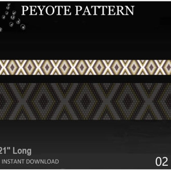 Bandeau en perles Peyote Delica, motif n° 02 - 2 couleurs différentes - Ceinture et bandeau en perles pour chapeau de cowboy - Bijoux homme femme