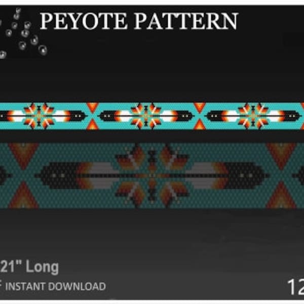 Delica Beads Turquoise Peyote Hatband Pattern No.128 - Peyote Stitch Pdf File - Band for cowboy Hat - Western Style Native Beaded- DIY Gift