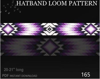 HatBand Beaded Loom Patroon No.165 - Paarse Hatband Geïnspireerd Native Western Cowboy - PDF instant download - Gebaseerd Miyuki Delica Kralen 11/0